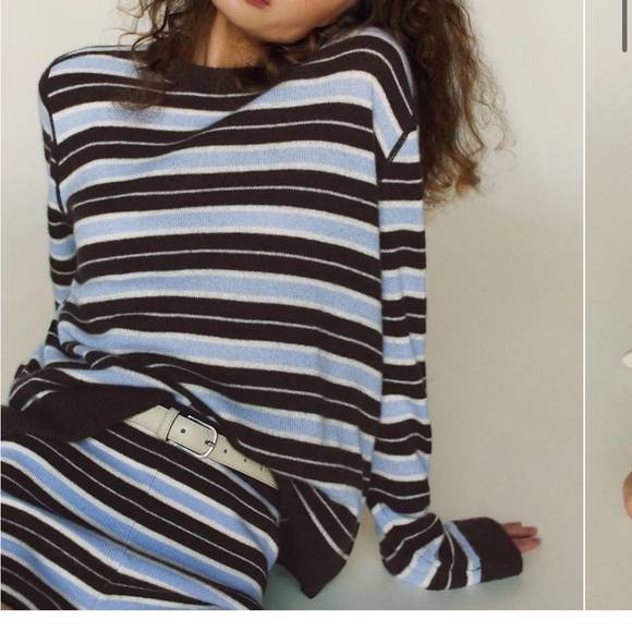 Reformation Sweaters - Reformation cashmere Striped boyfriend Sweater in brown and Light Blue